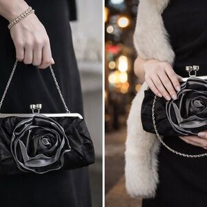 Chic Black Rose Evening Clutch